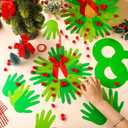 Hollowfly 48 Set Christmas Handprint Wreath Craft Kits DIY Paper Hand Print Wreath Hanging Ornaments Make Your Own Xmas Craft with Stickers for Christmas Home Party Favors School Classroom Activities