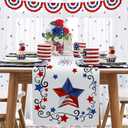 4th of July Table Runner Patriotic Stars Table Runners Independence Day Fireworks Cotton American Flag Linen Dresser Scarf Kitchen Dining Table Decor for Memorial Day Holiday Party 13x36 Inch