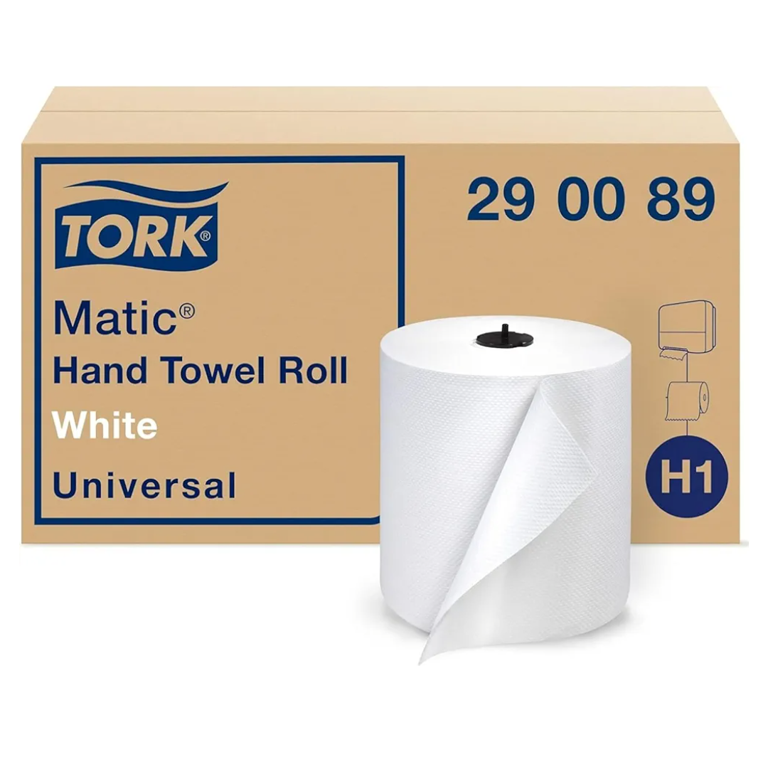 Tork Matic Paper Hand Towel Roll White H1, Universal, 100% Recycled Fiber, 6 Rolls x 700 ft, 290089