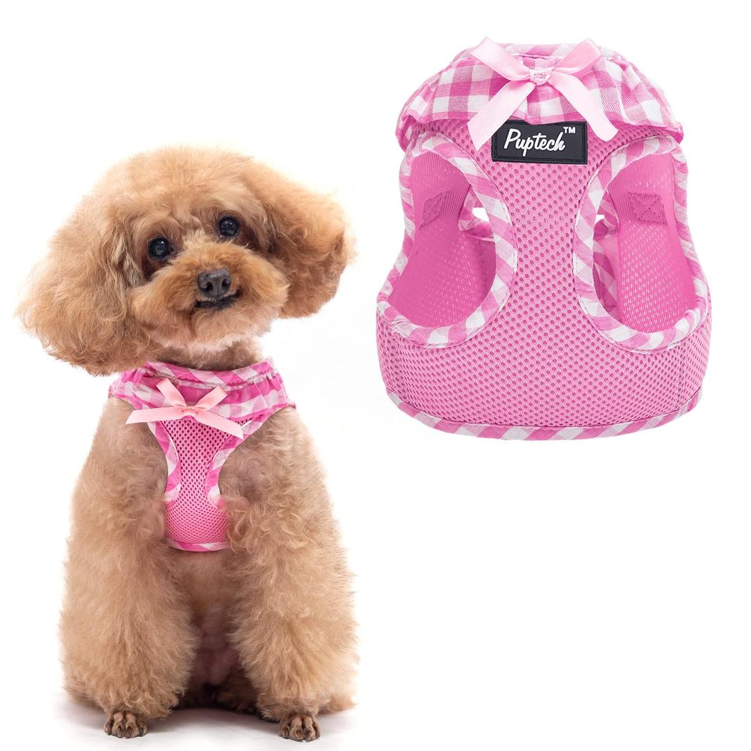 PUPTECK Dog Harness for Puppy and Small Sized Dogs, Step-in No Pull Soft Mesh Vest Harness for Cats Small Pets Walking, Pink, New S