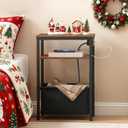 HOOBRO Small Narrow Side Table, Skinny End Table with Charging Station, Extra Slim Nightstand with Storage for Small Spaces, Thin End Table for Living Room, Rustic Brown and Black BF125UBZ01
