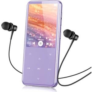 AGPTEK 64GB MP3 Player with Bluetooth, M3 2.4 inch Music Player with Speaker and FM Radio, Touch Buttons, Supports Up to 128GB(Purple)