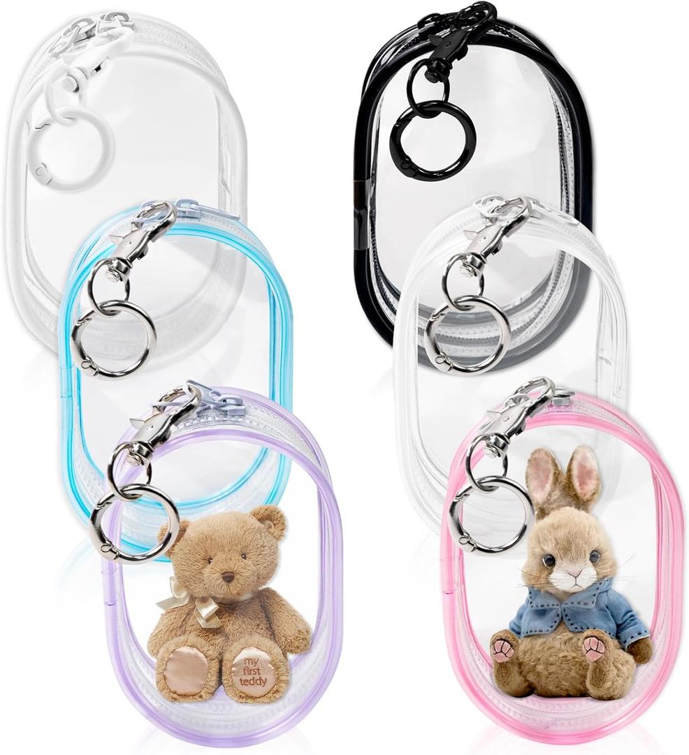 6 Pcs Clear Figure Display Bag with Keychain, Zipper Clear Display Case, Mini Doll Pouch for Figures Collectibles