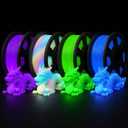 3D Printer Filament Bundle, Glow in The Dark Filament Multicolor, Green, Blue, Purple and Rainbow, PLA Filament 1.75 mm, Dimensional Accuracy +/- 0.03 mm, 250g X 4 Pack