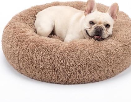Calming Dog Bed for Medium Dogs Washable Donut 30 inches Anti-Slip Pet Bed,Round Fluffy Plush Faux Fur Cat Bed,Fits up to 45 lbs Pets,Camel