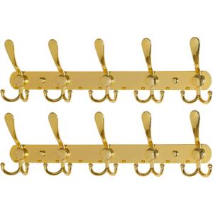 Dseap Coat Rack Wall Mounted - 5 Tri Hooks, Heavy Duty, Stainless Steel, Metal Coat Hook Rail for Coat Hat Towel Purse Robes Mudroom Bathroom Entryway (Gold, 2 Packs)