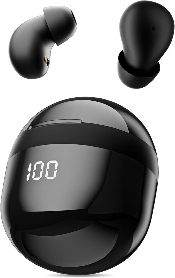 Mini Invisible Earbuds Wireless Bluetooth, Small Earbuds for Small Ears Canals, Tiny Discreet Sleep Headphones for Side Sleepers, Comfortable Noise Canceling Earphones for Work Gym, Black