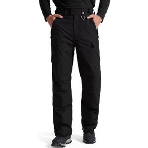FREE SOLDIER Men's Waterproof Snow Insulated Pants Winter Skiing Snowboarding Pants with Zipper Pockets (Large(38-40)/32L, Black)