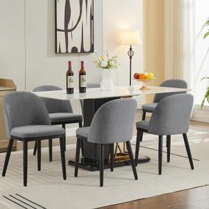 Garvee Wooden Dining Chairs Set of 6, Upholstered Kitchen Dining Room Chair, Modern Linen Fabric Farmhouse Dinner Chair with Leveling Feet/High Backrest Support for Dining Room, Living Room,Grey