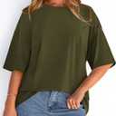 PRETTYGARDEN Women's Oversized Tshirts Going Out Tops | Comfy Cotton Blend, Short Sleeve Crewneck, Drop Shoulder, Loose Fit, Basic Tee, Plain Shirts, Summer Spring, Casual Outfits (Green, XL)