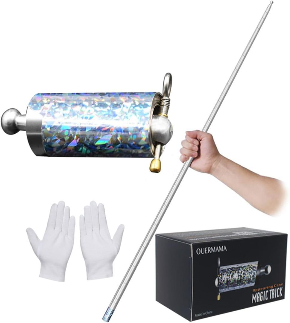 OUERMAMA 150CM Silver Color Magic Appearing Cane Metal Appearing Wand with Video Tutorial Stage Magic Trick