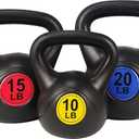 BalanceFrom Vinyl Kettlebell Set, 30/45/50/75 Pound Options  Cement-Filled Strength Training Weights with Ergonomic Grip and Color Coding for Full Body Fitness at Home or Gym
