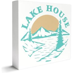 Pack Of 4, Lake Decor Wooden Box Sign, Summer Lake House Life Decor Home Bedroom Bathroom Decoration, Lake House Gifts for New Home Women Men