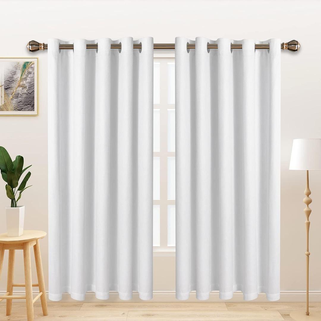 LORDTEX Linen Look Textured Blackout Curtains with Thermal Insulated Liner - Heavy Thick Grommet Window Drapes for Bedroom, 70 x 72 Inches, White, Set of 2 Panels