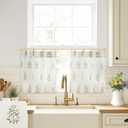 Boho Floral Linen Small Window Curtain for Kitchen Bathroom,Pinch Pleat Cafe Curtain 24x18 Inch Length Light Brown (Taupe)