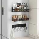 3 Pack Strong Magnetic Spice Rack for Refrigerator on Oven, Movable Kitchen Organizers and Storage for Spices Shelf, Wall Mounted Spice Rack Metal Fridge Shelf for Kitchen in Black