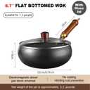 Carbon Steel Wok Pan, Nonstick Pre-Seasoned Woks & Stir-Fry Pans with Lid , No Chemical Coating Wok Flat Bottom Small Handmade Chinese Wok for Induction, Gas, Electric & All Stoves (11INCH wooden lid)
