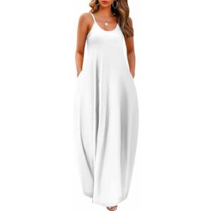 Wolddress Womens 2025 Casual Sleeveless Sundress Plus Size Loose Plain Long Summer Beach Maxi Dress with Pockets S-5X (White)