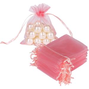 HRX Package Blush Pink Organza Bags 3x4 inch 100pcs, Mesh Gift Bags Jewelry Pouches Drawstring Empty Sachet for Shower Party Favor Present Giveaways