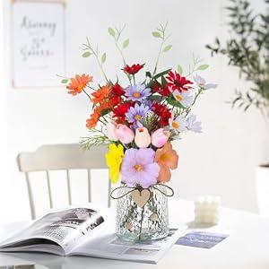 Domigard 13pcs Artificial Flowers for Vase, Spring Fake Flowers Tulips Bouquet for Home Decor, Silk Daisy Flowers with Stems for DIY Floral Arrangements Vase Fillers Home Decorations