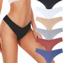 Hellopopgo Seamless Thongs For Women V-waisted No Show Thong Seamless Panties Breathable Comfortable Underwear Womens 6-Pack (Small, Multicolored-h1-6pack)