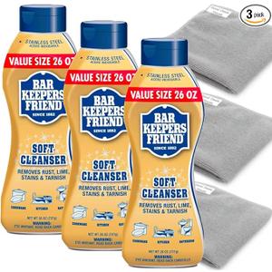 Cleaning Bundle: Bar-Keeper’s-Friend Soft Cleanser 26 oz - 3 packs + 3 Microfiber Cleaning Cloth 16x12