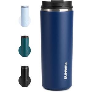SUNWILL Travel Coffee Mug with Lid, Leak Proof Tumbler Stainless Steel, 16 oz Insulated Cup for Water, Tea, Ice, Powder Coated Navy