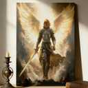 ASEKBWL Archangel Michael Canvas Wall Art - 16x24 Inches | Framed Angel Warrior with Sword Wall Decor - Religious Spiritual Artwork for Bedroom, Living Room, Office - Christian Home
