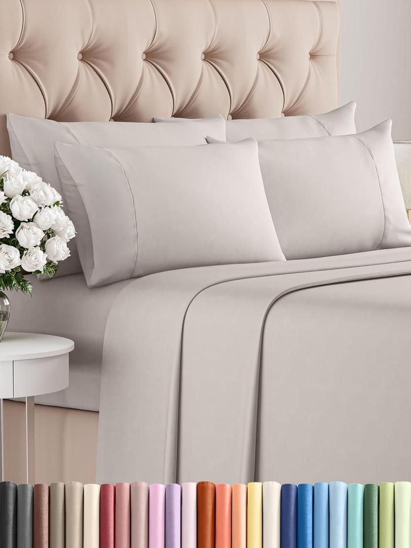 Cal King 6 Piece Sheet Set - Comfy Breathable & Cooling - Soft Hotel Luxury Bedding Set with 8-16 Inch Deep Pockets - 1 Flat & 1 Fitted Sheet & 4 Pillowcases - Wrinkle Free & Easy Care - Light Grey