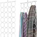 Flexzion Scarf Organizer for Closet - 28 Slot Scarf Hanger Hijab Organizer, Space Saver for Socks, Shawls, Ties, Towels, Belts, Multi Purpose Hanging Rack Storage, 2 Pack White