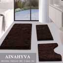 Bathroom Rugs Chenille Bath mat 3 Piece Set, Super Absorbent, Strong PVC Non Slip Backing, Bath mats for Bathroom, Plush Shaggy, Thick, Machine Washable, Bathtub, Shower, Toilet, Brown, 20''32''+16''24''+2020'' U Shape