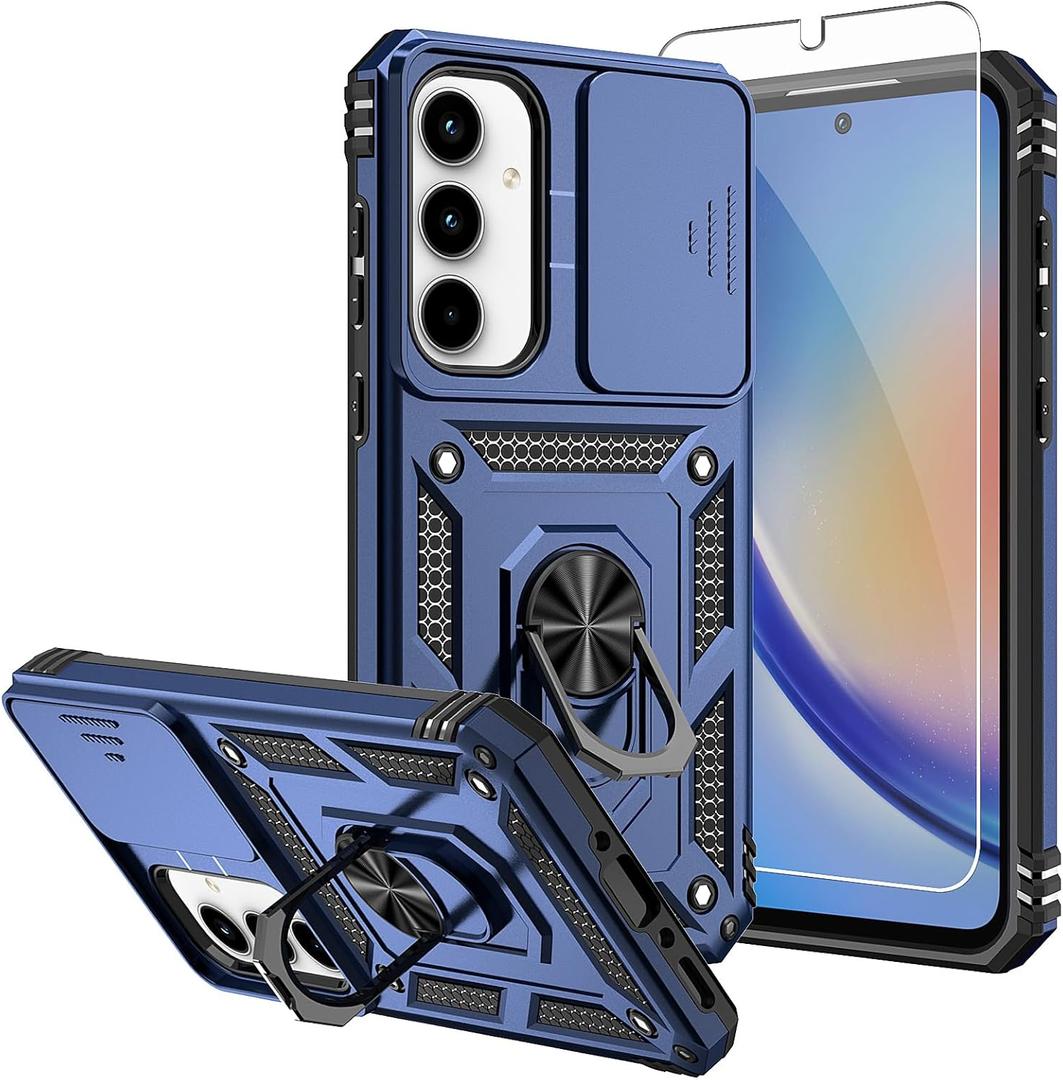 for Samsung Galaxy A35 5G Case,with Screen Protectors and Camera Cover,[Military Grade] 16ft.Drop Tested Cover with Magnetic Kickstand Protective Case for Samsung A35 5G, Blue