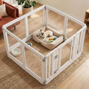 Clear Acrylic Dog Playpen with Door, Transparent Puppy Playpen for Small and Medium Puppies, Easy Assemble Pet Fence Indoor with Safety Lock (White, 35 x 35 x 22.4 Inch)