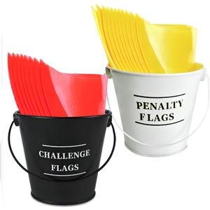 42 Pcs Football Party Decoration Original Penalty Flags Sign Set with 2 Metal Pails and 40 napkins – Football Party Decoration Referee Challenge Flags for Sports Party Decorations