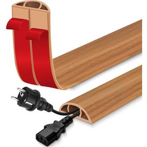 Floor Cord Cover for Wires on Floor Self Adhesive Cord Hider Floor Cable Management Wire Covers for Cords Protector Prevent Cable Trips Cord Cavity W 0.47" x H 0.27", Brown Wood, 1.18 In x 3.3 Ft