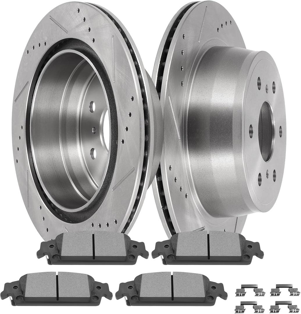 SCITOO Rear Brake Kits Drill & Slotted Brakes Rotor Brakes Pads:D1707;55133