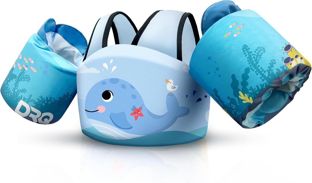 DRQ Toddler Swim Vest, Toddler Floaties for 22-66lbs Kids, Puddle Jumper Kids Life Jacket with Shoulder Harness Arm Wings for Girls Boys 2 3 4 5 6 Years Old (Whale-style)