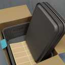 8-Pack Grey Plastic Storage Baskets with Lids, Label Organizers, Stackable Organizer Containers: For Organizing Shelves, Drawers, Desk Closets, Playrooms, Classrooms, Offices