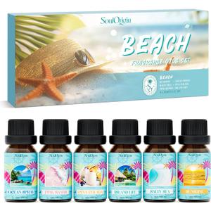 Beach Fragrance Oils Set, Essential Oil Gift Set for Diffuser, Summer Scent Diffuser Oil, Diffuser Scents Oil for Home-Ocean Spray, Pink Sands, Salty Sea, Pina Colada, Island Life, Sunshine