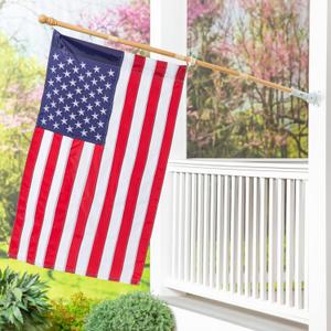 Evergreen 28" x "44" Patriotic American Flag Includes Tangle Free Wooden Pole & Bracket | Outside House Decor | Heavy Duty Outdoor Premium 310D | Embroidered Stars and Stripes | USA Residential or