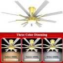 60 inch White Ceiling Fans with Lights and Remote, Flush Mount Ceiling Fan for Living Room Bedoom6 Speed Reversible8 Blades and 9 Lights3 CCTWhite Gold, 60 x 60 x 16 inches