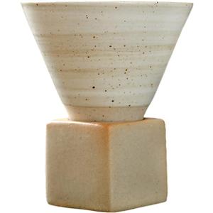 Coarse Ceramic Espresso Cup, Vintage Personal Tea Pottery Porcelain Mug Funnel Coffee Cup with Base Heat Resistant Japanese Style Latte Cappuccino Triangular Cone Shape for Home Office (White)