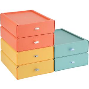 RETON 6 PCS Stackable Storage with Drawers, Large Capacity Desktop Organizer, Plastic Storage Box for Office School Home (3 Colors)