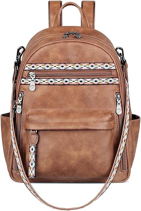 FADEON Small Backpack Purse for Women Designer PU Leather Roomly Mini Backpacks Multi Pocket Fashion Shoulder Backpack