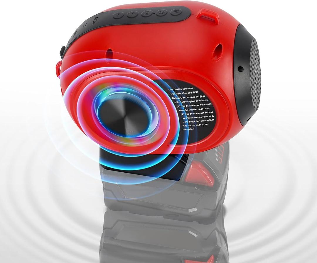 Bluetooth Speakers for Milwaukee 18V Battery,Portable Speaker Wireless with HD Sound, BT5.3,AUX Port,TWS Pairing,RGB LED Lights,52 ft Range for Jobsites,Outdoor,Home Party,Camping(Tool Only)