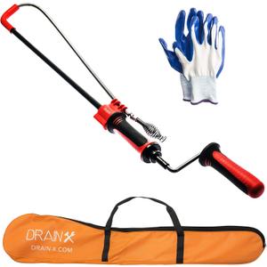 DrainX Swivel-Head Toilet Auger Drain Plumbing Snake | Use with Drill or Manually, Drop Head for T-Junction Pipes, Plastic Guard for Porcelain Protection