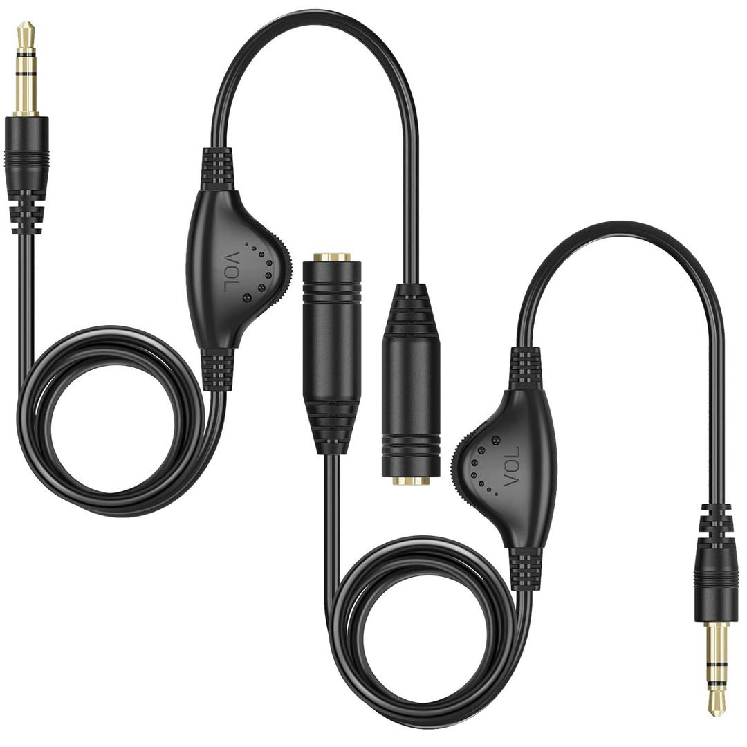 PChero 2 Packs 3.5mm Headphone Extension Cable, 3.3FT Male to Female Stereo Audio Jack Extender Aux Extension Adapter Cord with Volume Control for Headset Earphones Smartphones Tablets MP3 Players