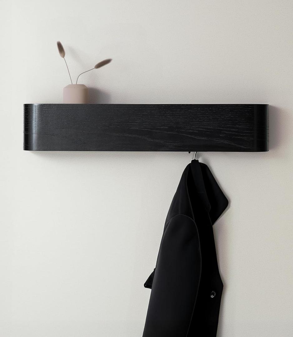 Kazai. Wall-Mounted Coat Rack 'Toke' - Modern Design Coat Rack with Hidden Wall 5 Hooks - Solid Wood Veneer Panel Coat Hanger - Oak, Black