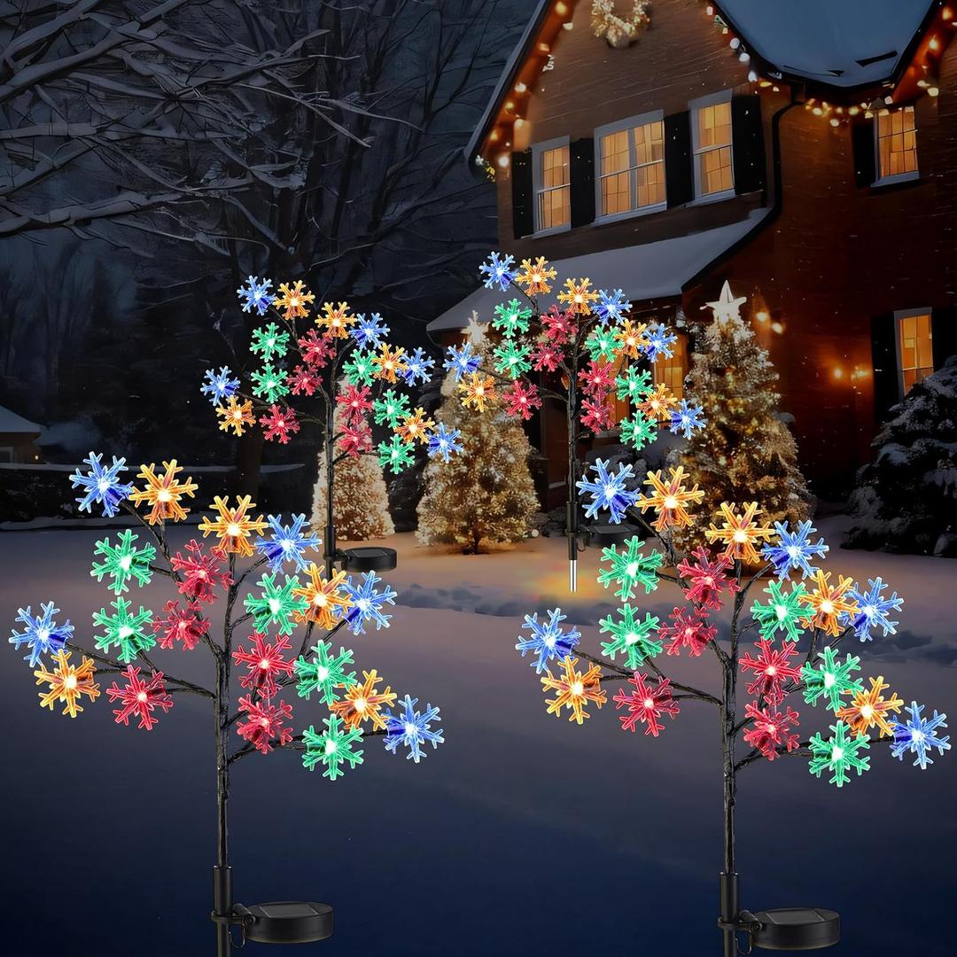 Glooglitter 2 Pcs Solar Christmas Snowflake Pathway Lights Outdoor Decorations 8 Modes 40 LED Solar Snowflake Stake Lights Waterproof 28" H Christmas Outside Decor for Garden Walkway Porch Yard