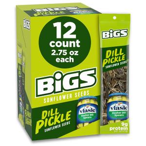 BIGS Sunflower Seeds, Vlasic Dill Pickle Flavor, 2.75 oz. (Pack of 12) (EXP 12/31/26)